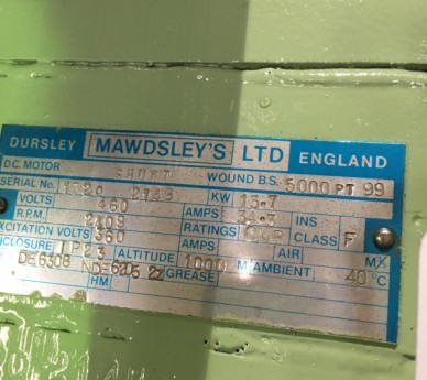 13.7 Kw Mawdsley's DC Motor, Frame: 132Q 2148.